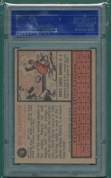 1962 Topps #10 Bob Clemente, PSA 5