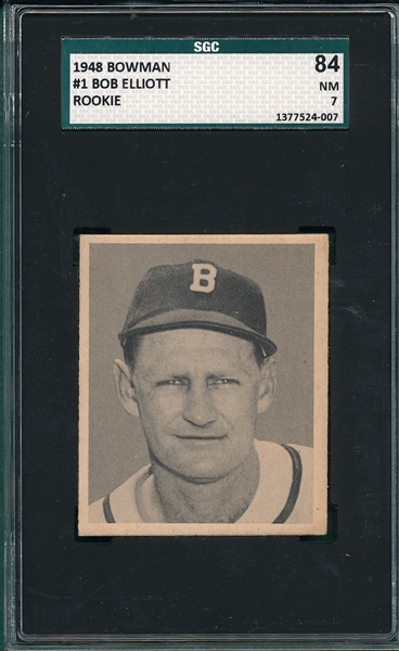 1948 Bowman #1 Bob Elliott SGC 84