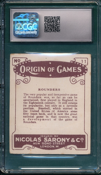 1923 Nicolas Sarony & Co. #11 Rounders, Origins of Games, CGC 2.5 *Large*