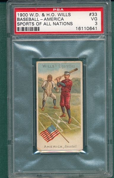 1900 W. D. & H. O. Wills, #33 Baseball-America, Sports of all Nations, PSA 3