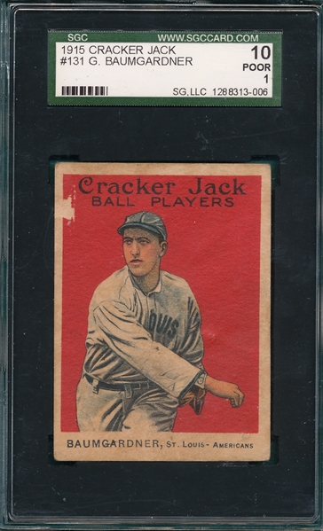 1915 Cracker Jack #131 Baumgarner SGC 10