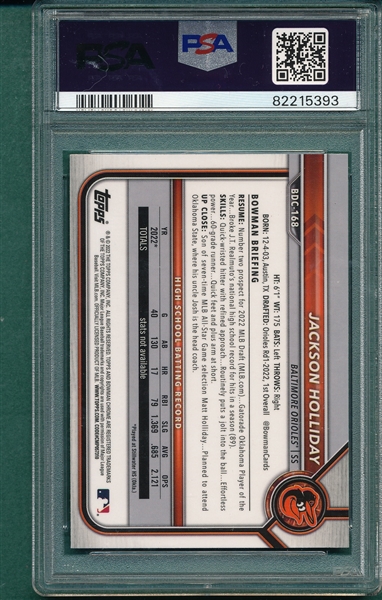 2022 Bowman Draft, Chrome, #BDC168 Jackson Holliday, Chrome, PSA 10 *Gem Mint*