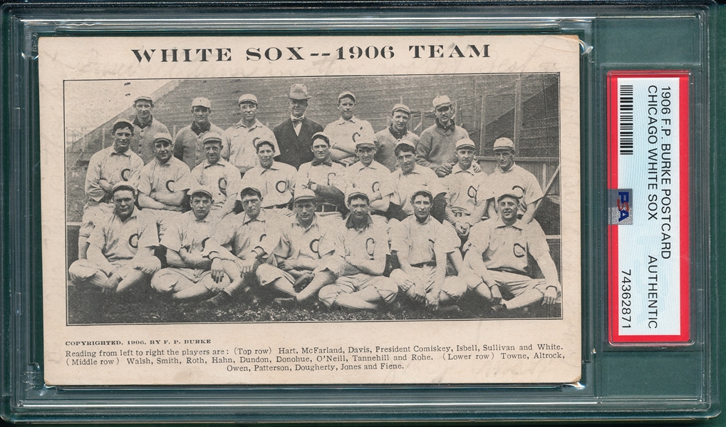 1906 F. P. Burke White Sox Post Card PSA Authentic