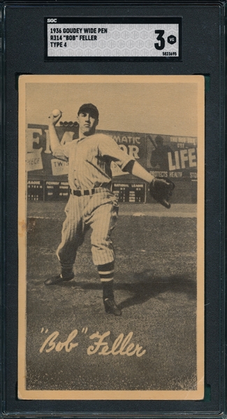 1936 R314 Bob Feller Goudey Wide Pen, Type 4, SGC 3 *Rookie*