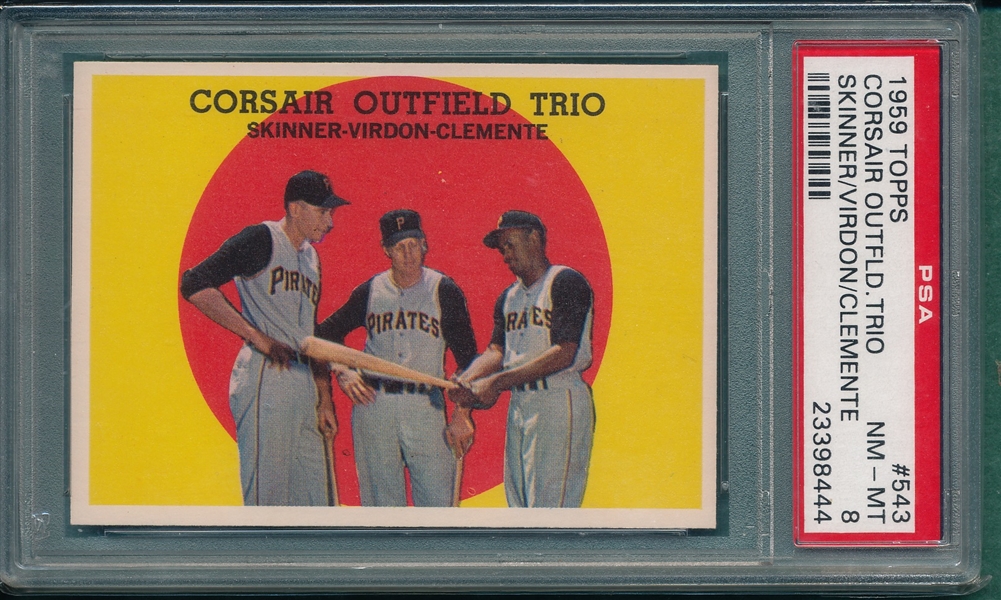 1959 #543 Corsair Outfield Trio W/ Clemente PSA 8 *Hi #*