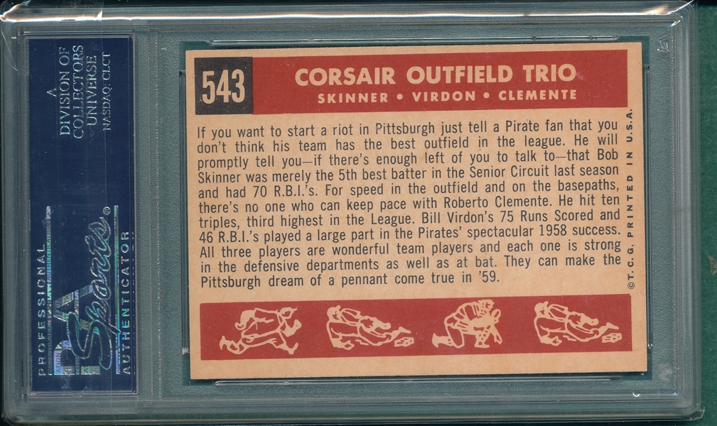 1959 #543 Corsair Outfield Trio W/ Clemente PSA 8 *Hi #*