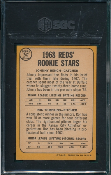 1968 Topps #247 Johnny Bench SGC 6.5 *Rookie*