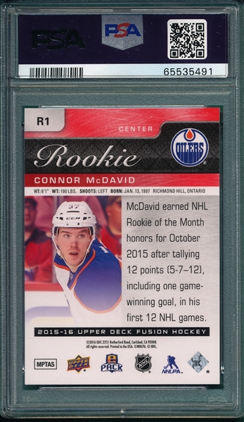 2015 UD Fusion ePack #R1 Connor McDavid, Rookie Achievemant, PSA 10 *GEM MINT*