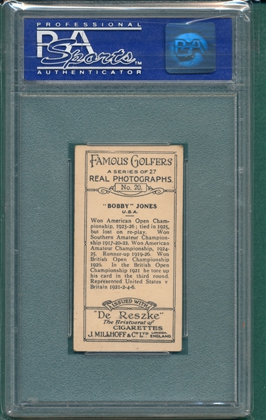 1928 J. Millhoff & Co., #20 Bobby Jones, Famous Golfers, PSA 6