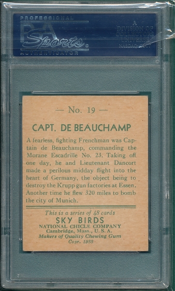 1933 national Chicle #19 Capt DeBeauchamp PSA 7