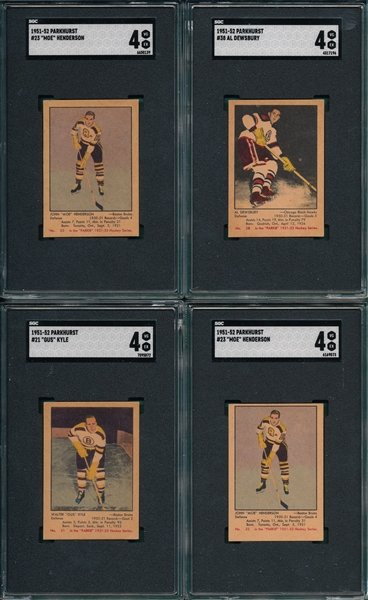 1951-52 Parkhurst Hockey, Lot of (4) W/ #21 Gus Kyle SGC 4