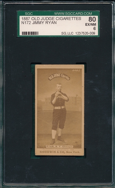 1887 N172 #396-2 Jimmy Ryan Old Judge Cigarettes SGC 80