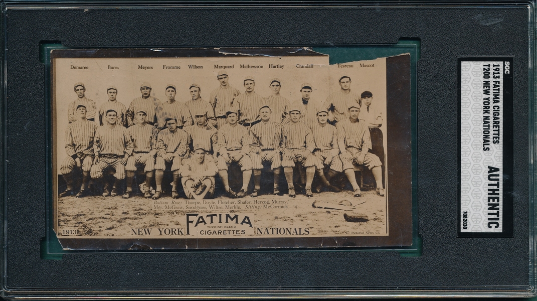 1913 T200 New York Nationals Fatima Cigarettes W/ Mathewson & Jim Thorpe, SGC Authentic