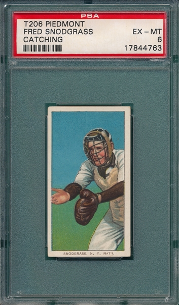 1909-1911 T206 Snodgrass, Catching, Piedmont Cigarettes PSA 6