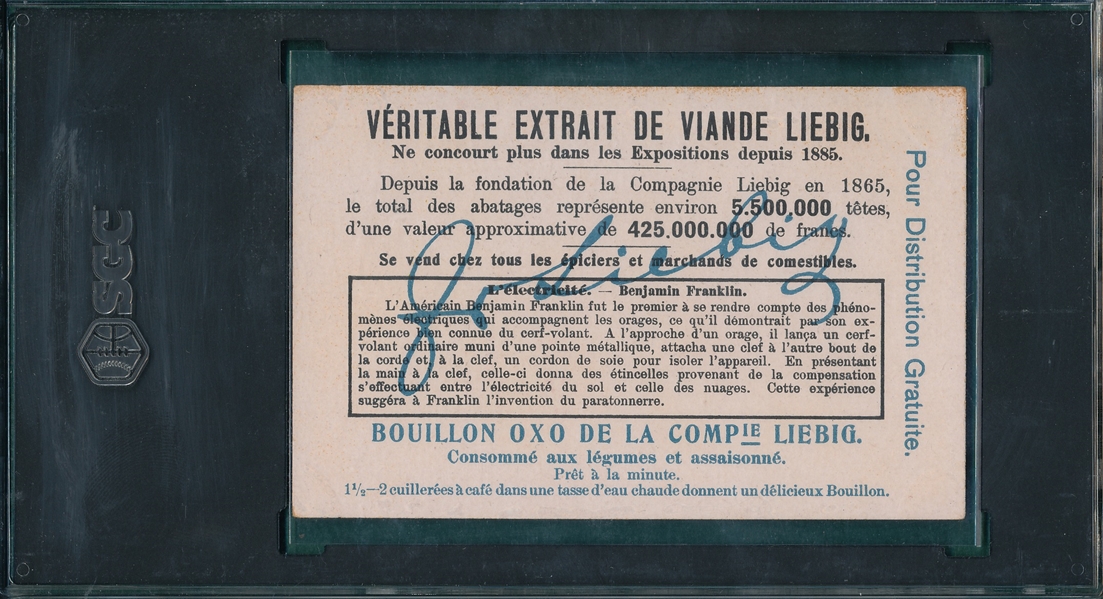 1907 Liebig S889 #2 Benjamin Franklin, L'Electricite, French, SGC 3