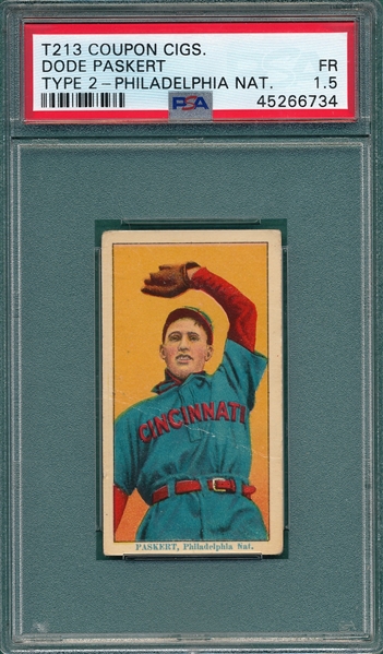 1914 T213-2 Dode Paskert, Philadelphia, Coupon Cigarettes, PSA 1.5