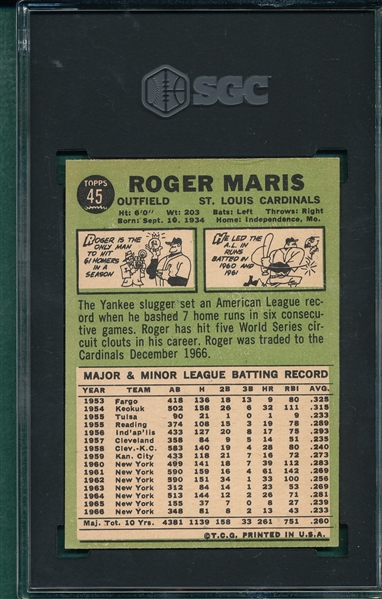 1967 Tops #45 Roger Maris SGC 4.5