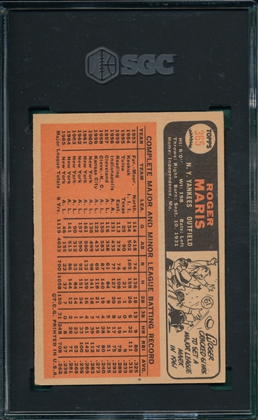 1966 Topps #365 Roger Maris SGC 5