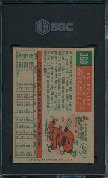 1959 Topps #360 Al Kaline SGC 4