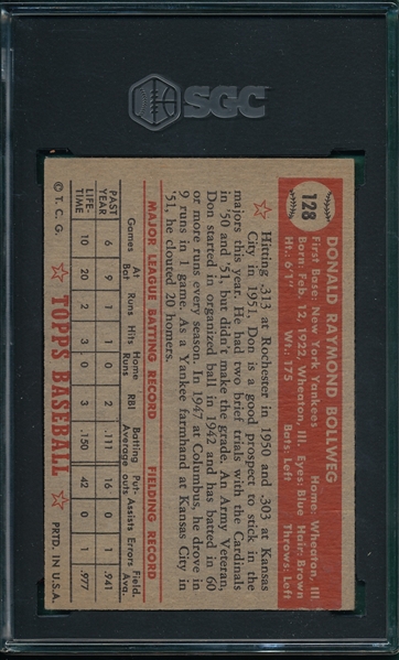 1952 Topps #128 Don Bollweg SGC 5