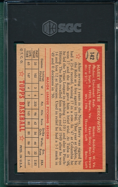 1952 Topps #142 Harry Perkowski SGC 5