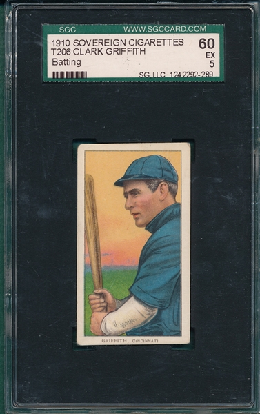 1909-1911 T206 Griffith, Batting, Sovereign Cigarettes SGC 60