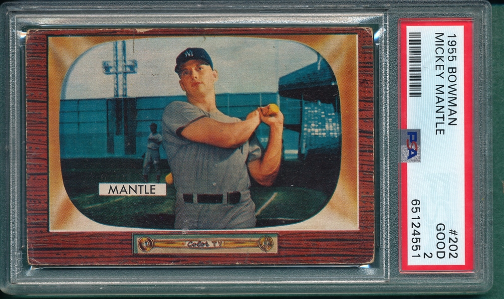 1955 Bowman #202 Mickey Mantle PSA 2