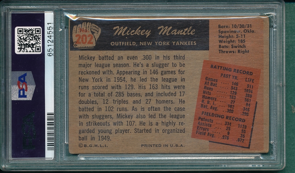 1955 Bowman #202 Mickey Mantle PSA 2