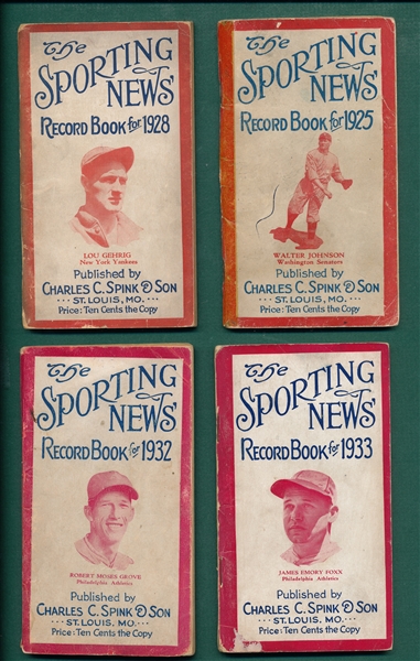 1925-33 Sporting News Record Books, Lot of (4) W/ W. Johnson & Gehrig