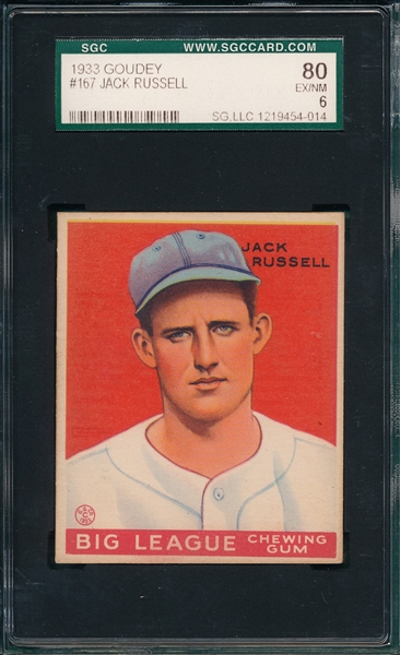 1933 Goudey #167 Jack Russell SGC 80 