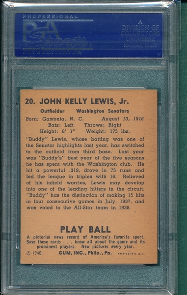 1940 Play Ball #20 Buddy Lewis PSA 6