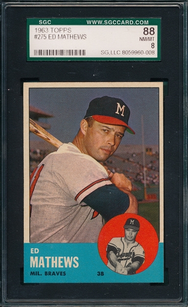 1963 Topps #275 Ed Mathews SGC 88