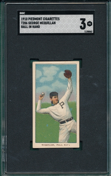 1909-1911 T206 McQuillan, Ball In Hand, Piedmont Cigarettes SGC 3