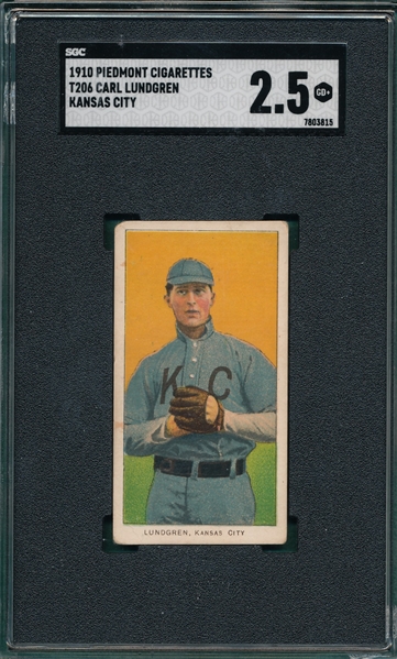 1909-1911 T206 Lundgren, Kansas City, Piedmont Cigarettes SGC 2.5