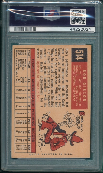 1959 Topps #514 Bob Gibson PSA 7 *Hi #* *Rookie*