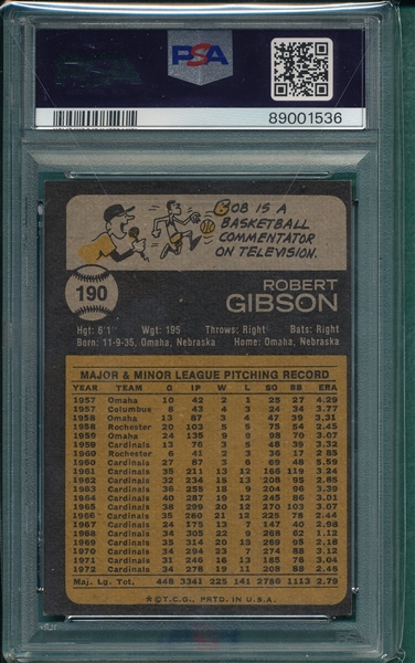 1973 Topps #190 Bob Gibson PSA 8