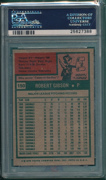 1975 Topps #150 Bob Gibson PSA 8