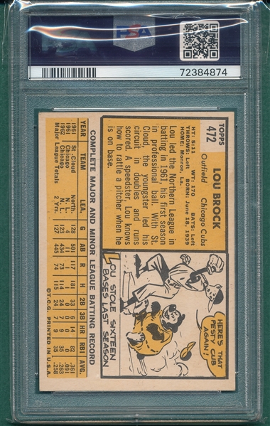 1963 Topps #472 Lou Brock PSA 6