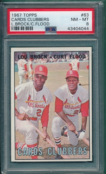 1967 Topps #63 Cards Clubbers W/ Lou Brock PSA 8