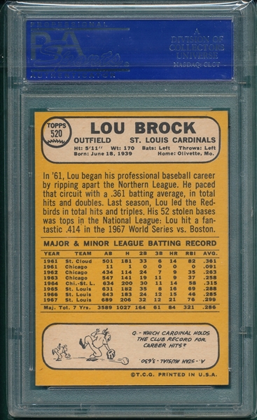 1968 Topps #520 Lou Brock PSA 8