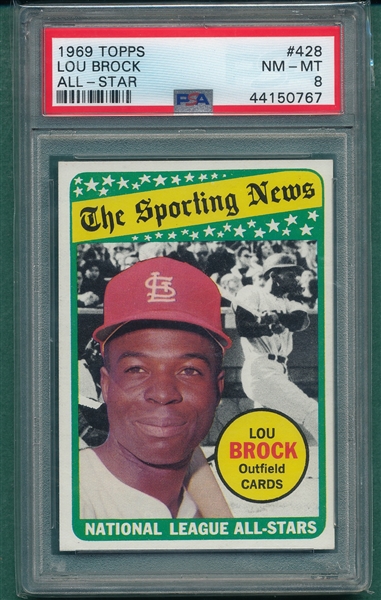 1969 Topps #428 Lou Brock, AS, PSA 8