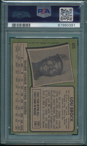 1971 Topps #625 Lou Brock PSA 7