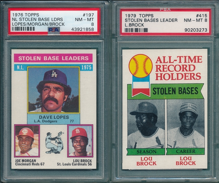 1976/79 Topps Lou Brock, Lot of (2), PSA 8