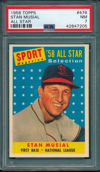 1958 Topps #476 Stan Musial, AS, PSA 7