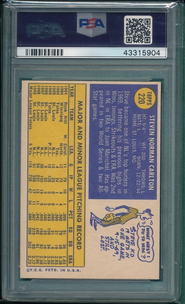 1970 Topps #408 Steve Carlton PSA 8