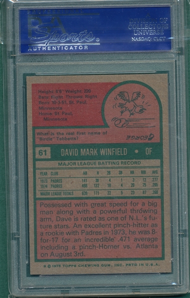 1975 Topps #61 Dave Winfield PSA 8