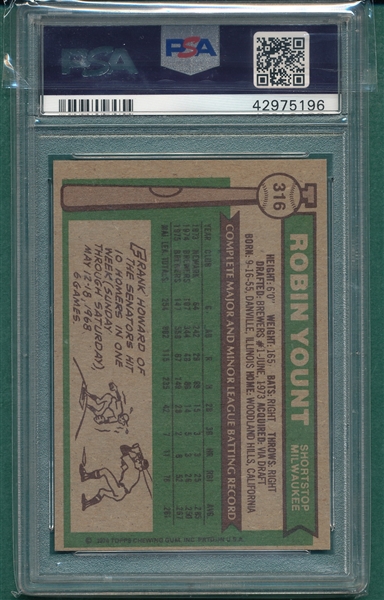 1976 Topps #316 Robin Yount PSA 9