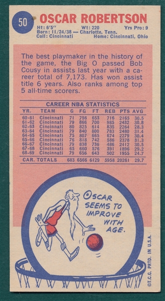 1969 Topps Basketball #50 Oscar Robertson