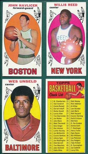 1969/76 Topps Basketball Lot of (9) W/ Reed & Havlicek