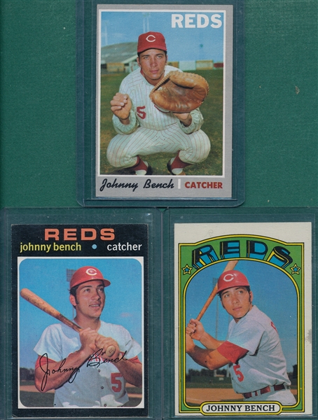 1970-72 Topps Johnny Bench, Lot of (3)